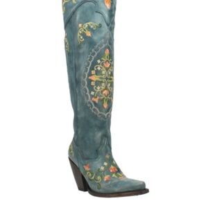 Dan Post Over the Knee Boots - Green with Floral Embroidery